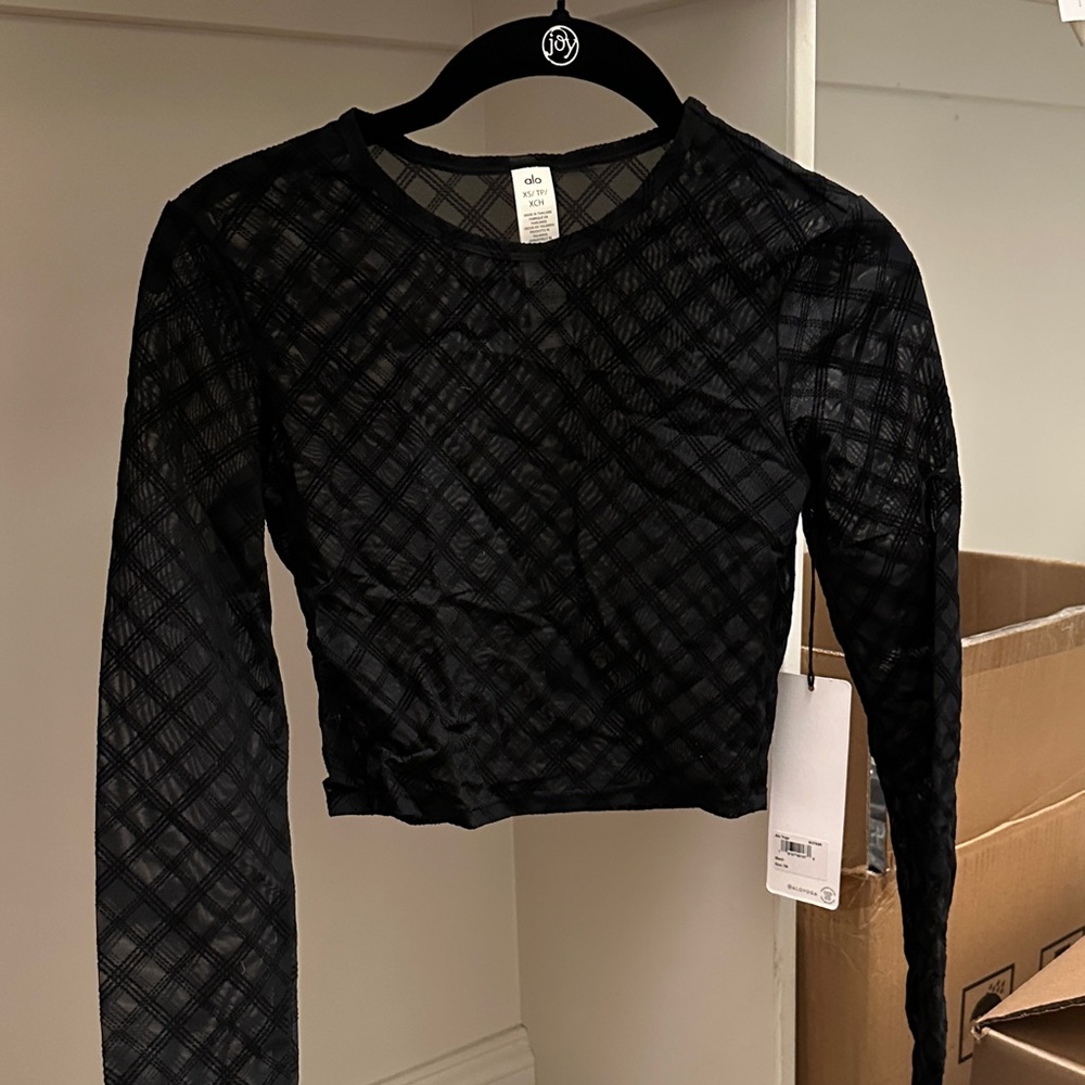 ALO Yoga Black Sheer Crop Top